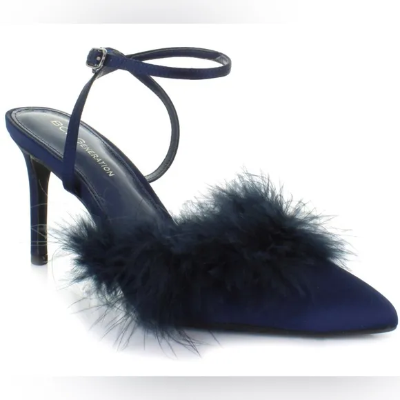 BCBGeneration Atoni Feather Satin Heels In Naval Academy