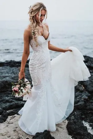 Mermaid Sweetheart Sweep Train Chiffon Wedding Dress with Appliques OHD035