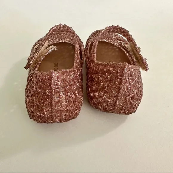 Mini Melissa Girls Pink Glitter Campana Mary Jane Sandals