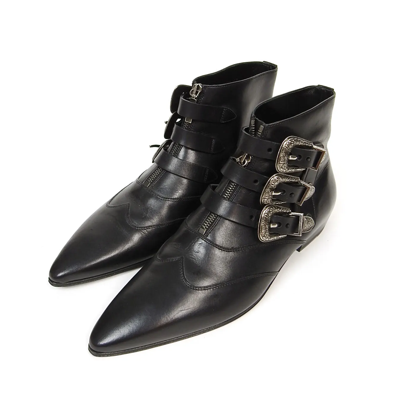 Saint Laurent Leather Buckle Boots Size 43
