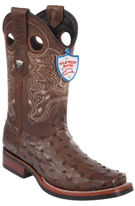 Wild West Botas de Avestruz Horma Rodeo Brown